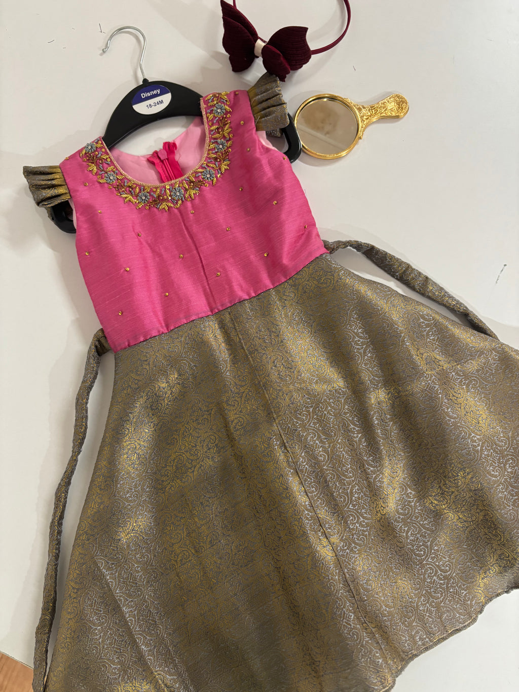 KIDS FROCK PINK GREY