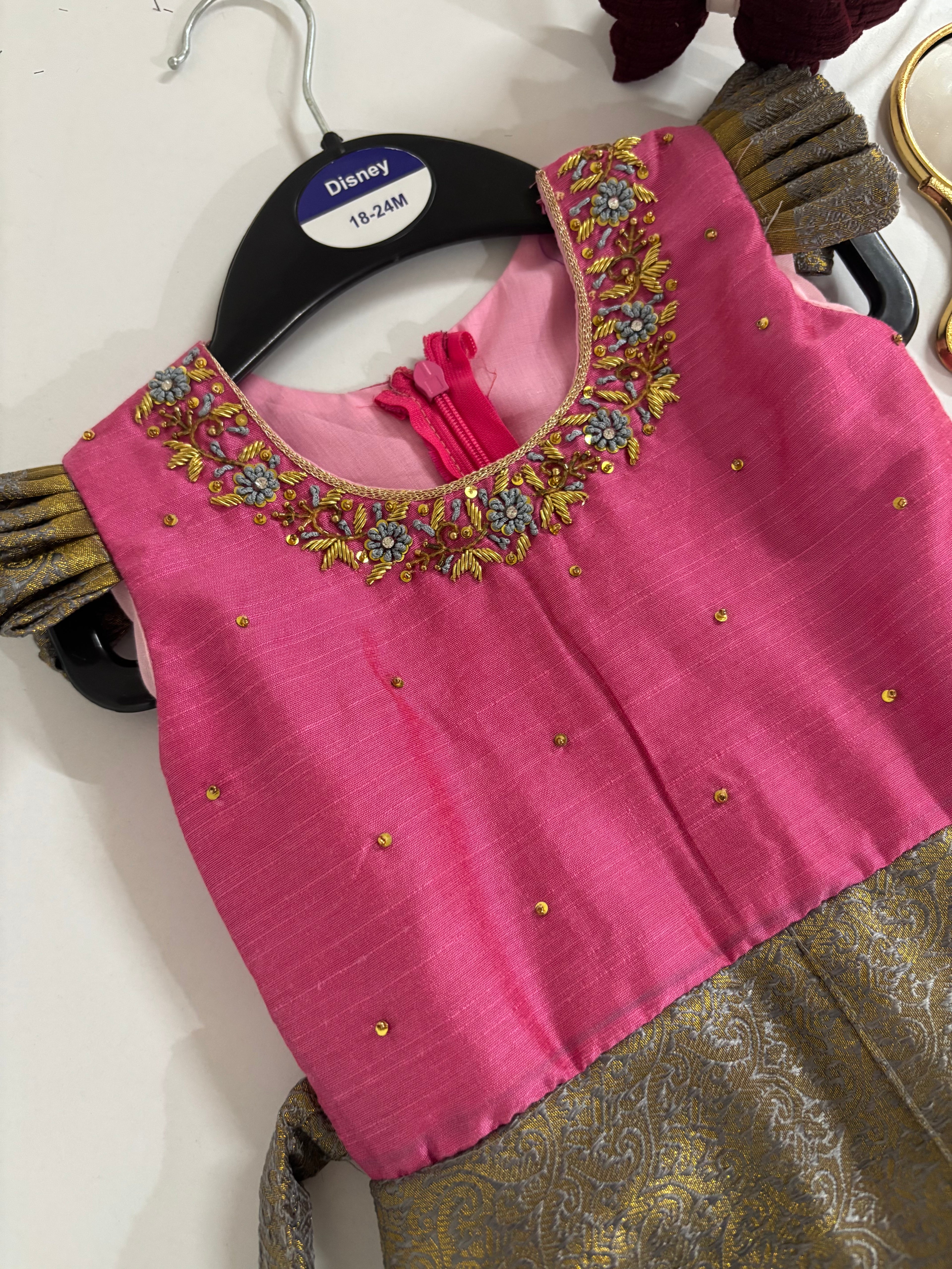 KIDS FROCK PINK GREY