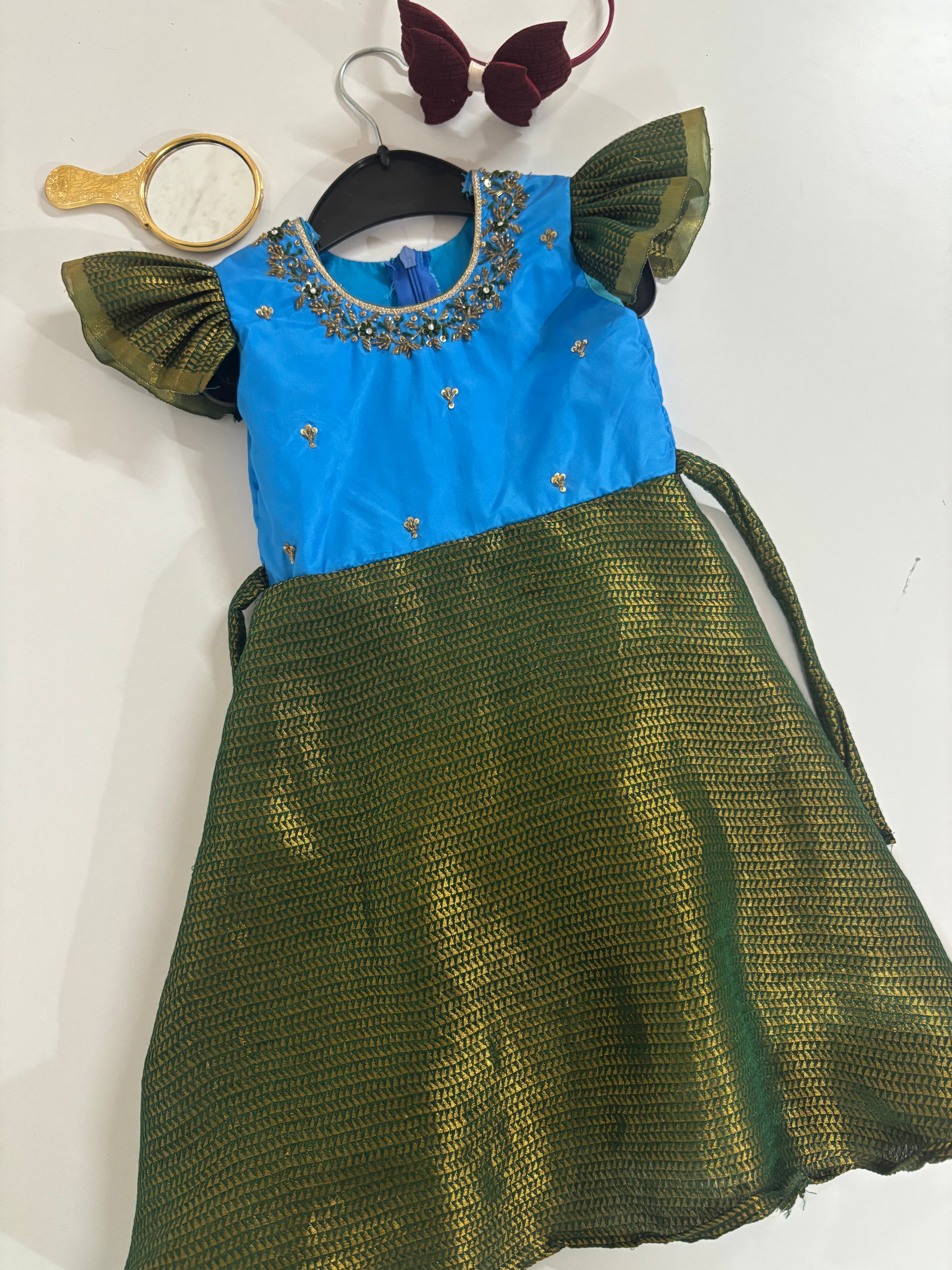 KIDS FROCK BLUE GREEN